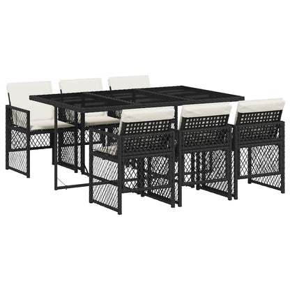 Garden Dining Set Black, Cream White Poly Rattan Medium Foldable