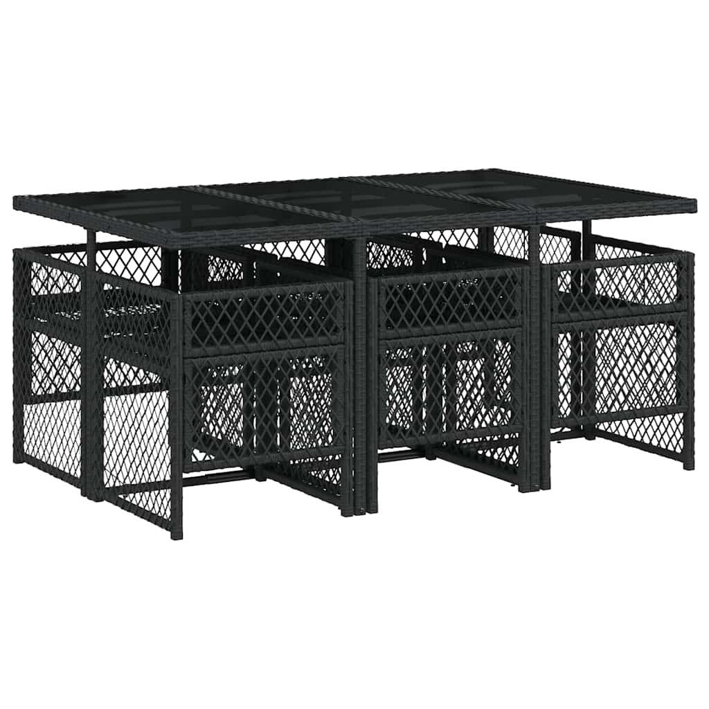 Garden Dining Set Black, Cream White Poly Rattan Medium Foldable