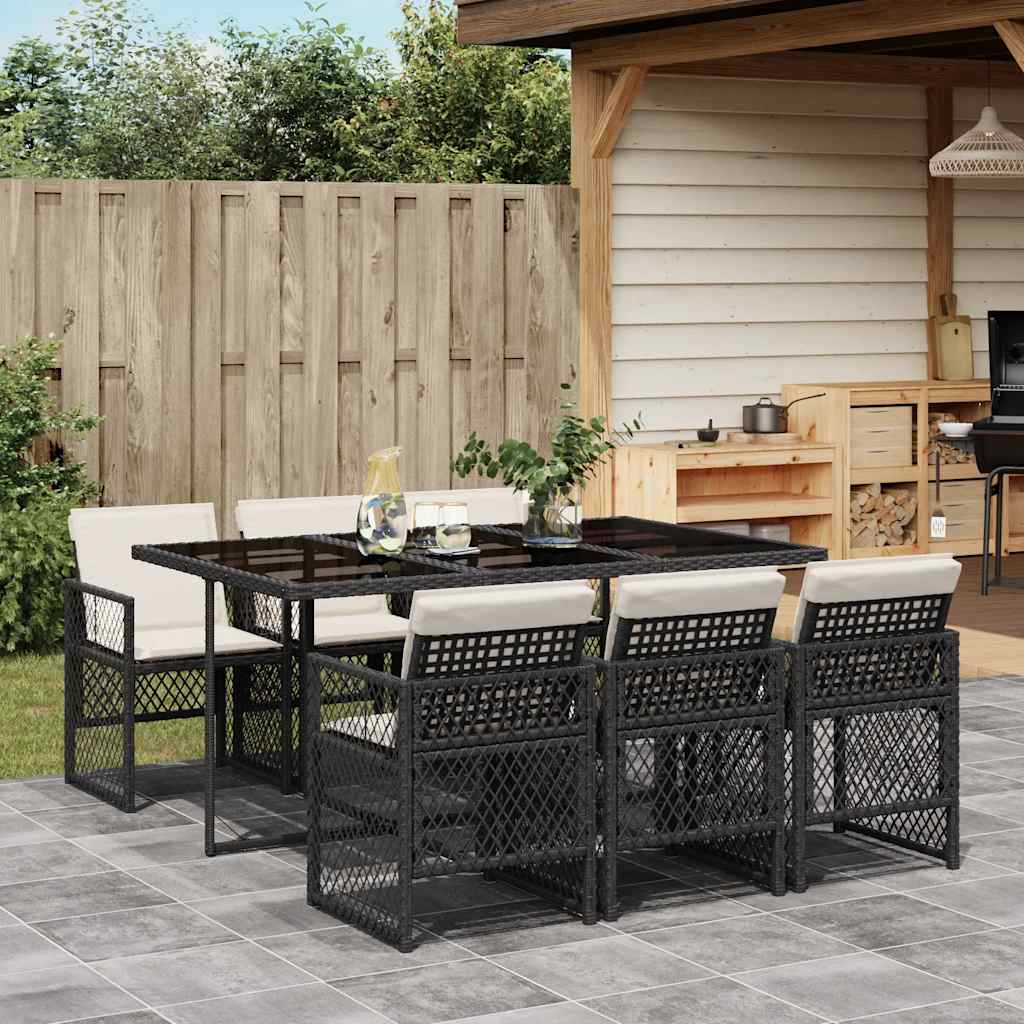 Garden Dining Set Black, Cream White Poly Rattan Medium Foldable