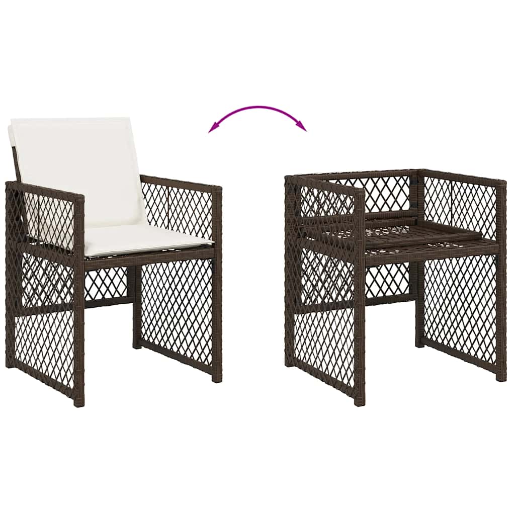 7 Piece Garden Dining Set with Cushions Brown Poly Rattan