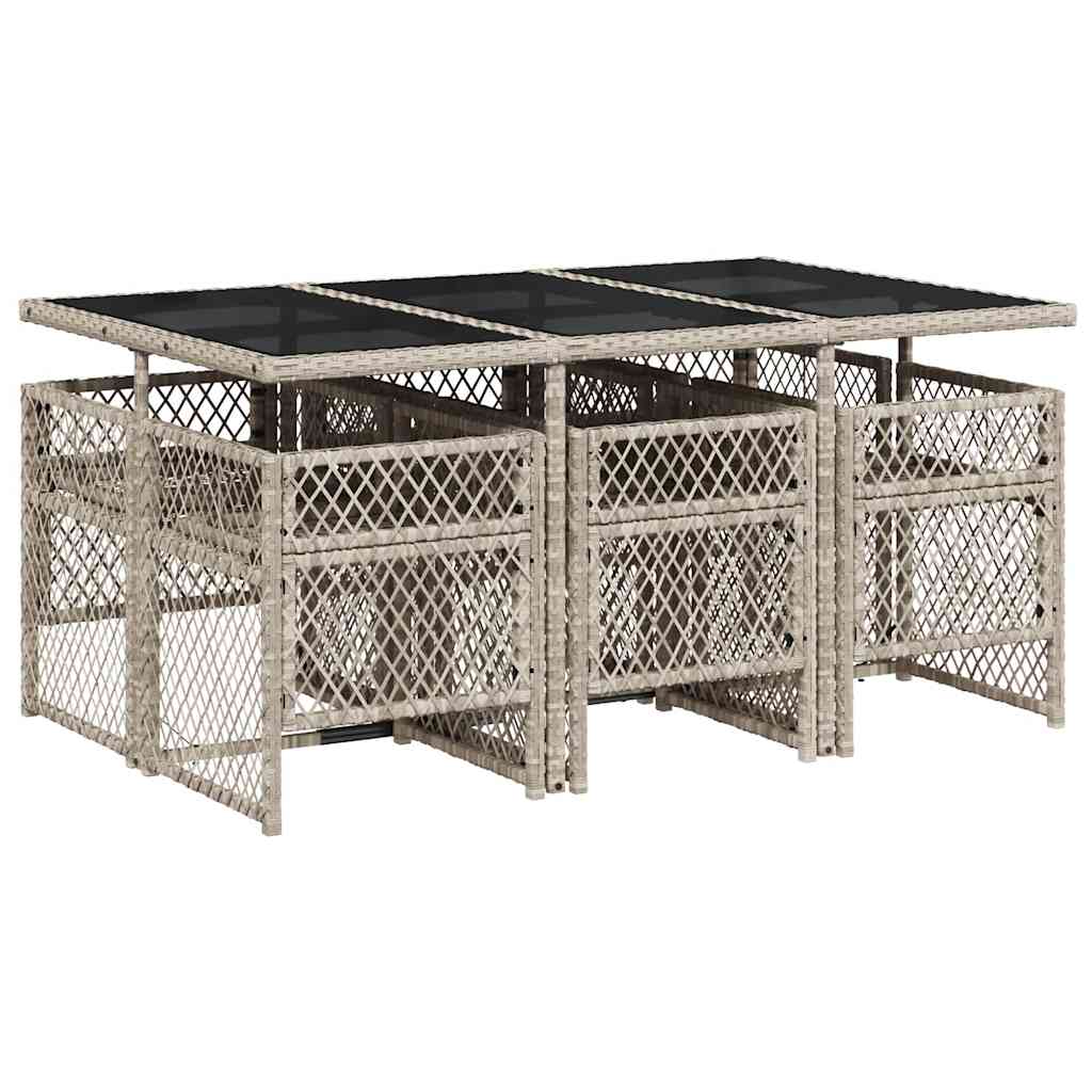 7 Piece Garden Dining Set with Cushions Light Grey Poly Rattan