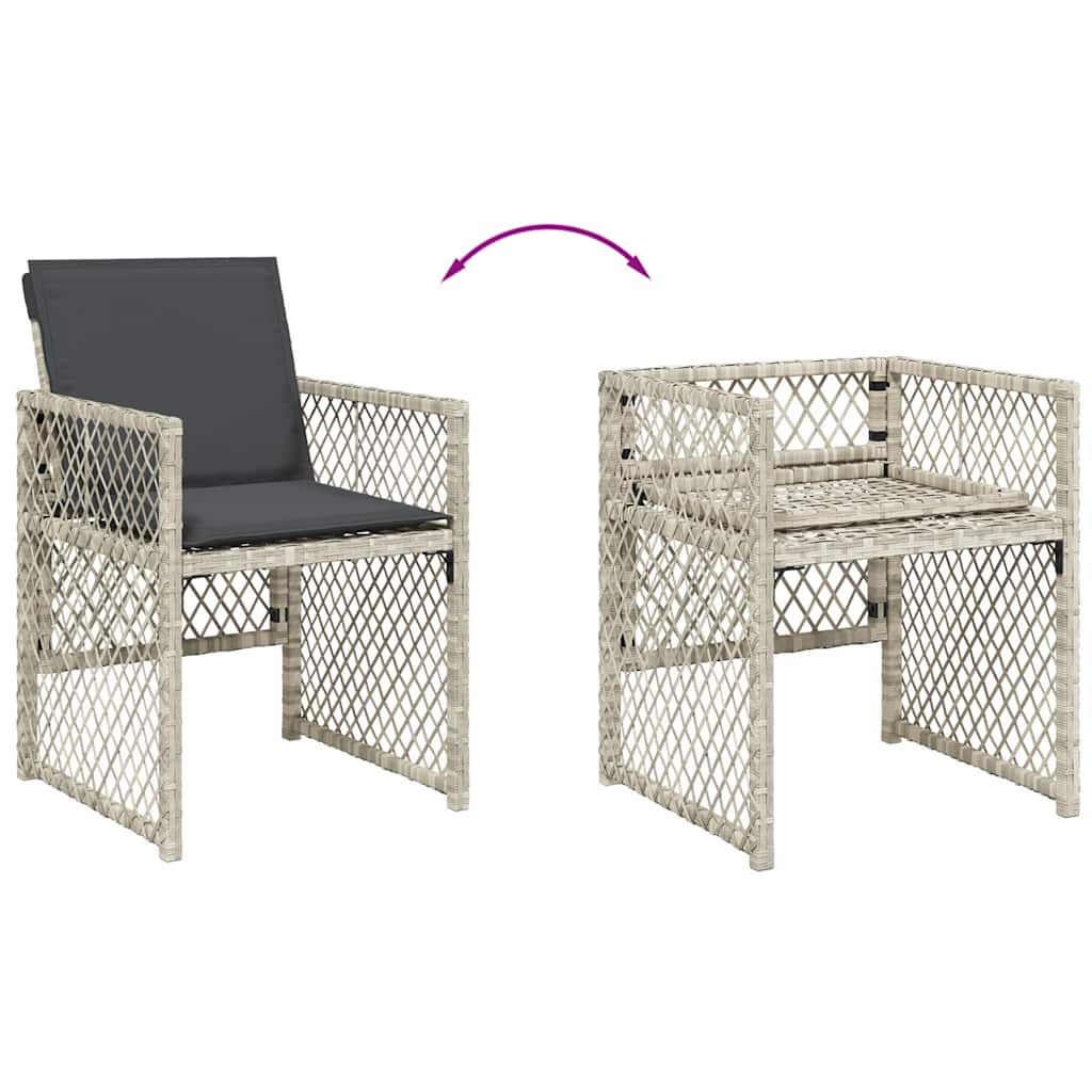 7 Piece Garden Dining Set with Cushions Light Grey Poly Rattan