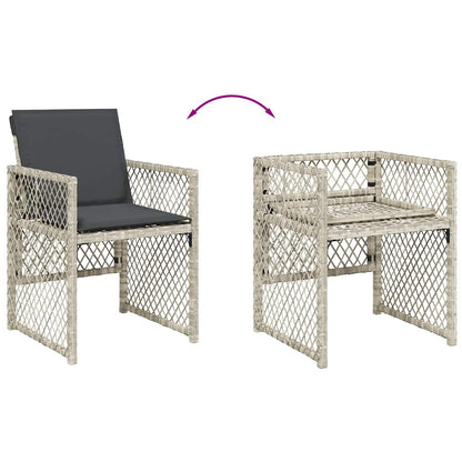7 Piece Garden Dining Set with Cushions Light Grey Poly Rattan