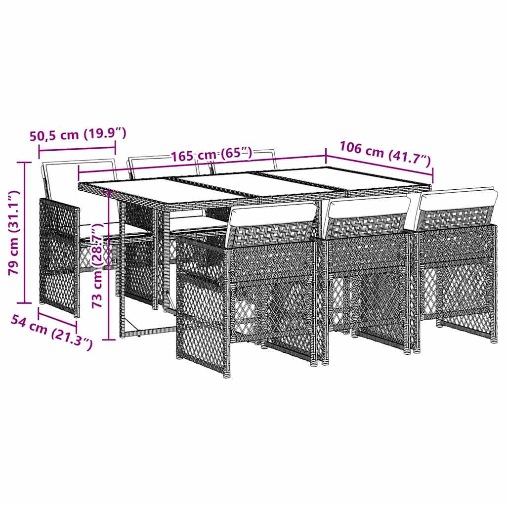 7 Piece Garden Dining Set with Cushions Light Grey Poly Rattan