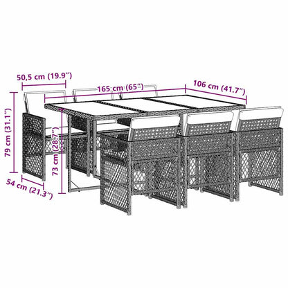 7 Piece Garden Dining Set with Cushions Light Grey Poly Rattan
