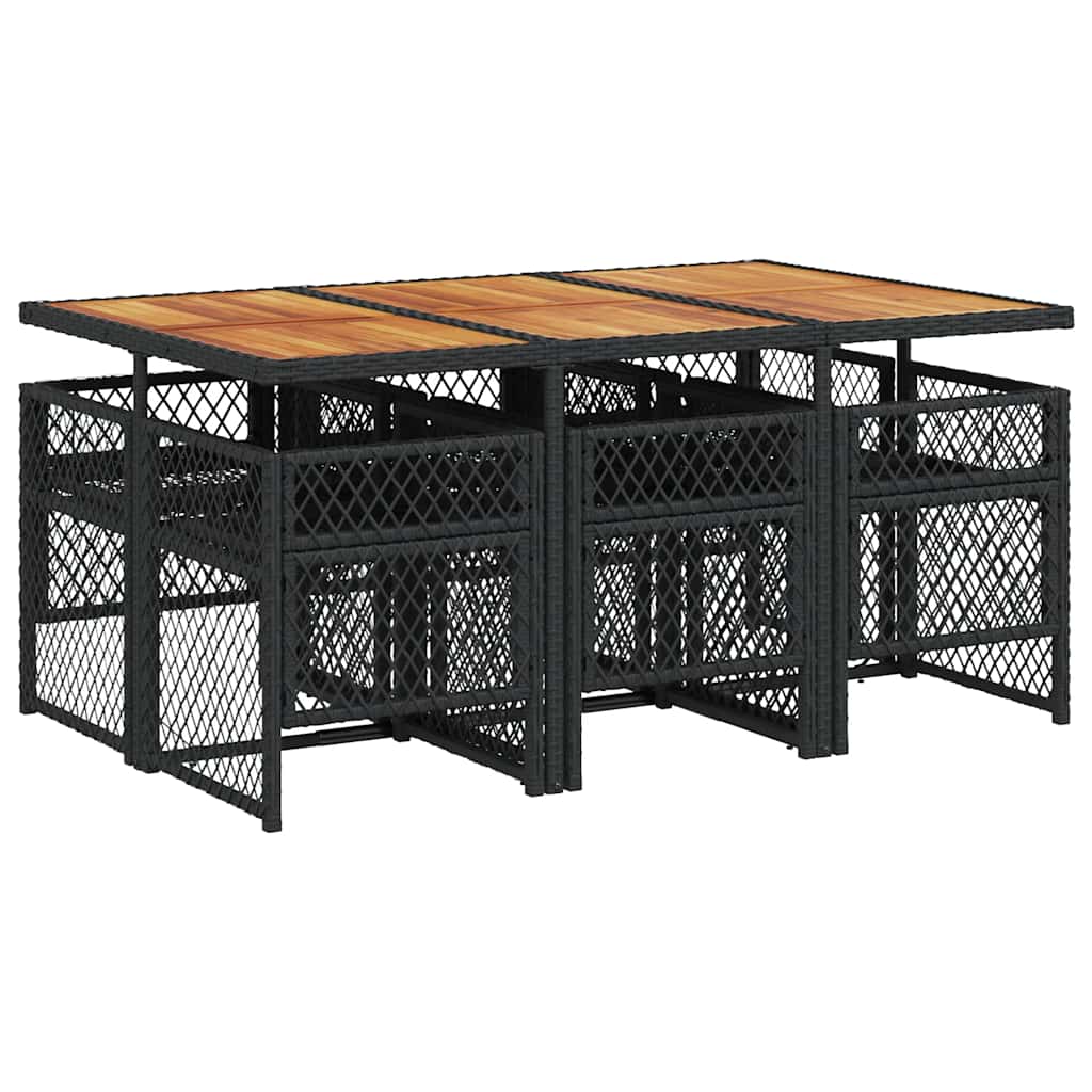 Garden Dining Set Black, Cream White PE Rattan, Steel, Acacia Wood