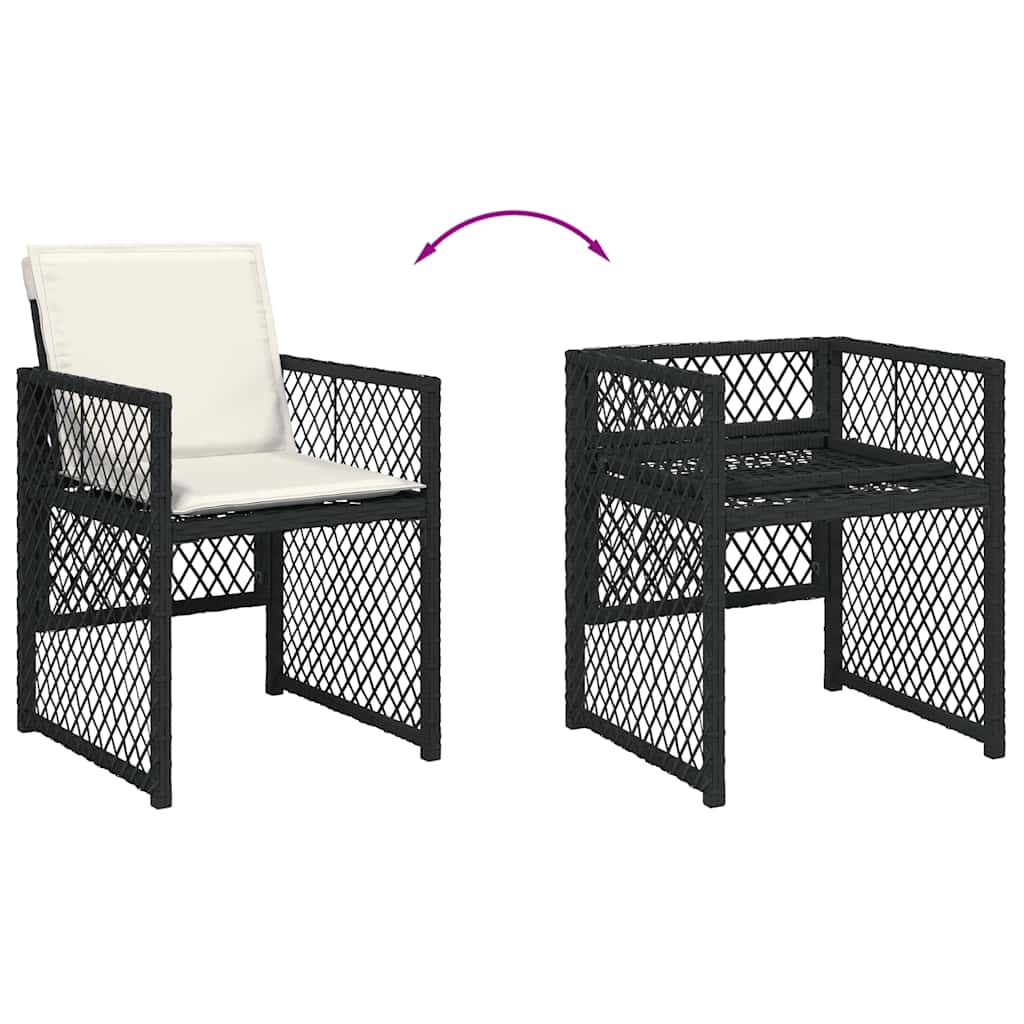 Garden Dining Set Black, Cream White PE Rattan, Steel, Acacia Wood