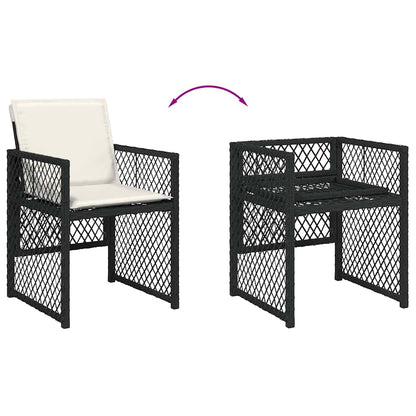 Garden Dining Set Black, Cream White PE Rattan, Steel, Acacia Wood