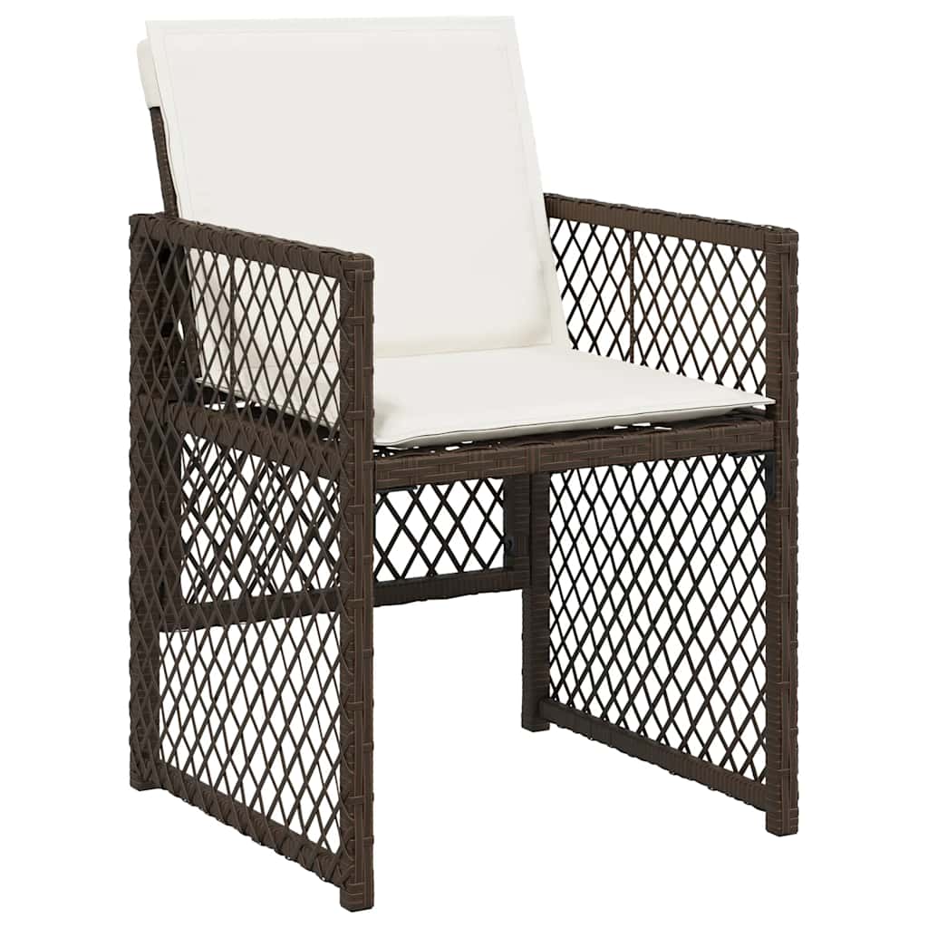 9 Piece Garden Dining Set with Cushions Brown Poly Rattan