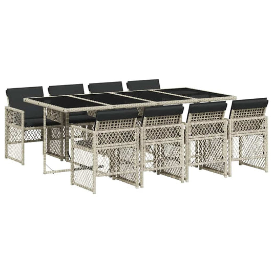 9 Piece Garden Dining Set with Cushions Light Grey Poly Rattan
