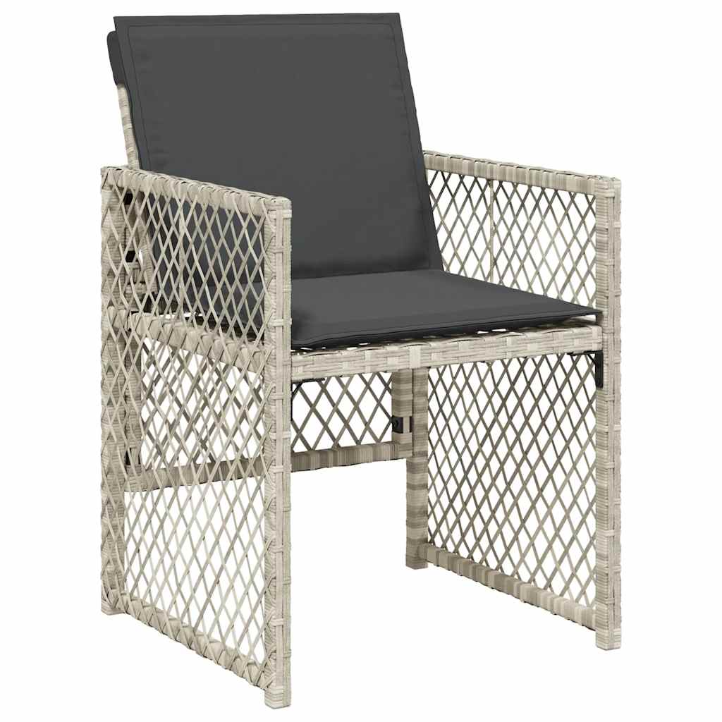 9 Piece Garden Dining Set with Cushions Light Grey Poly Rattan