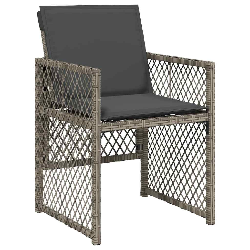 9 Piece Garden Dining Set with Cushions Grey Poly Rattan