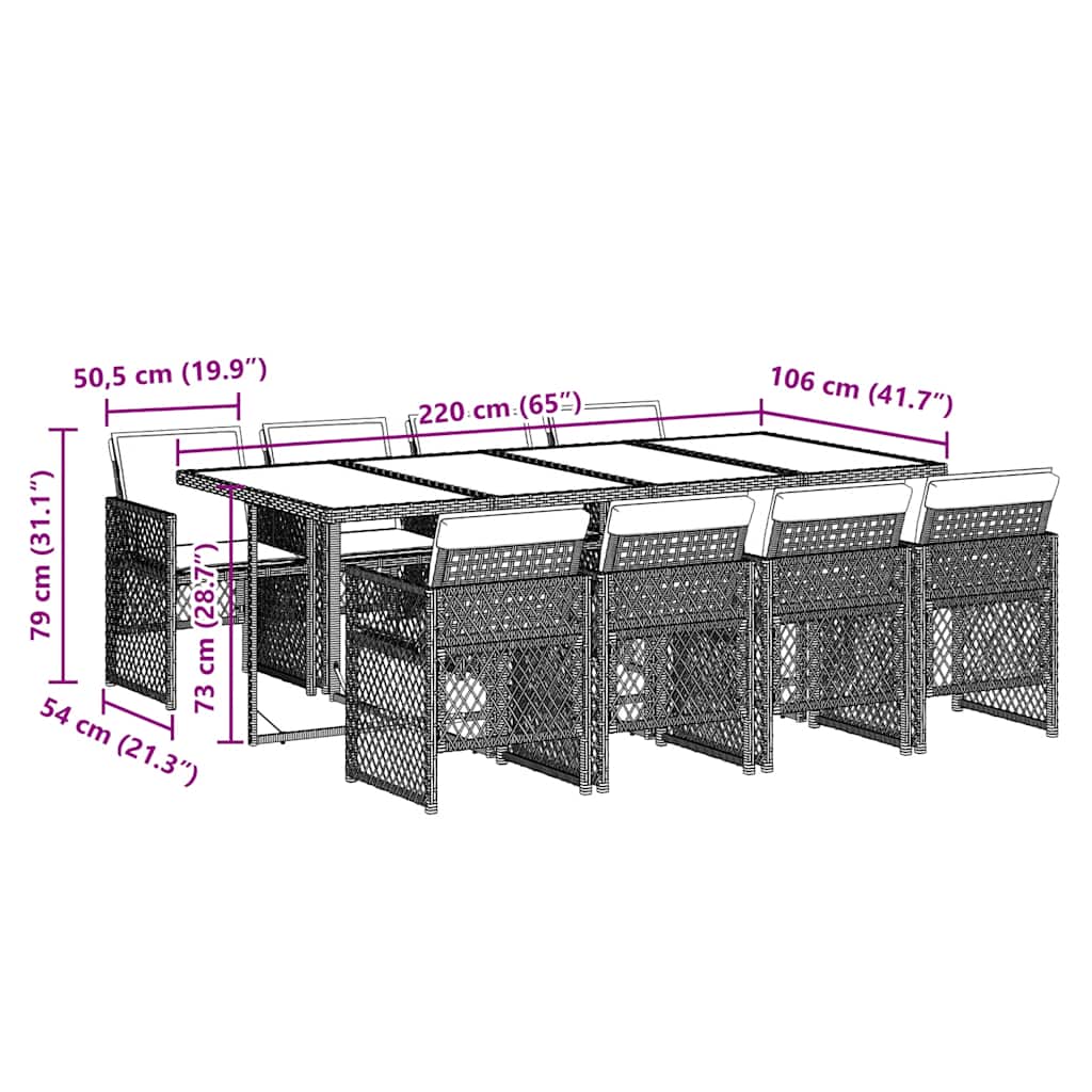 Garden Dining Set Black PE rattan Large Foldable