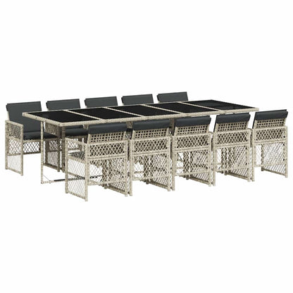 11 Piece Garden Dining Set with Cushions Light Grey Poly Rattan