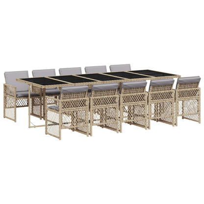 Garden Dining Set | Beige | PE Rattan | 11 Piece Set | Foldable