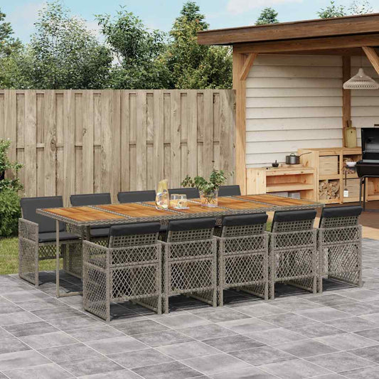 11 Piece Garden Dining Set with Cushions Grey Poly Rattan