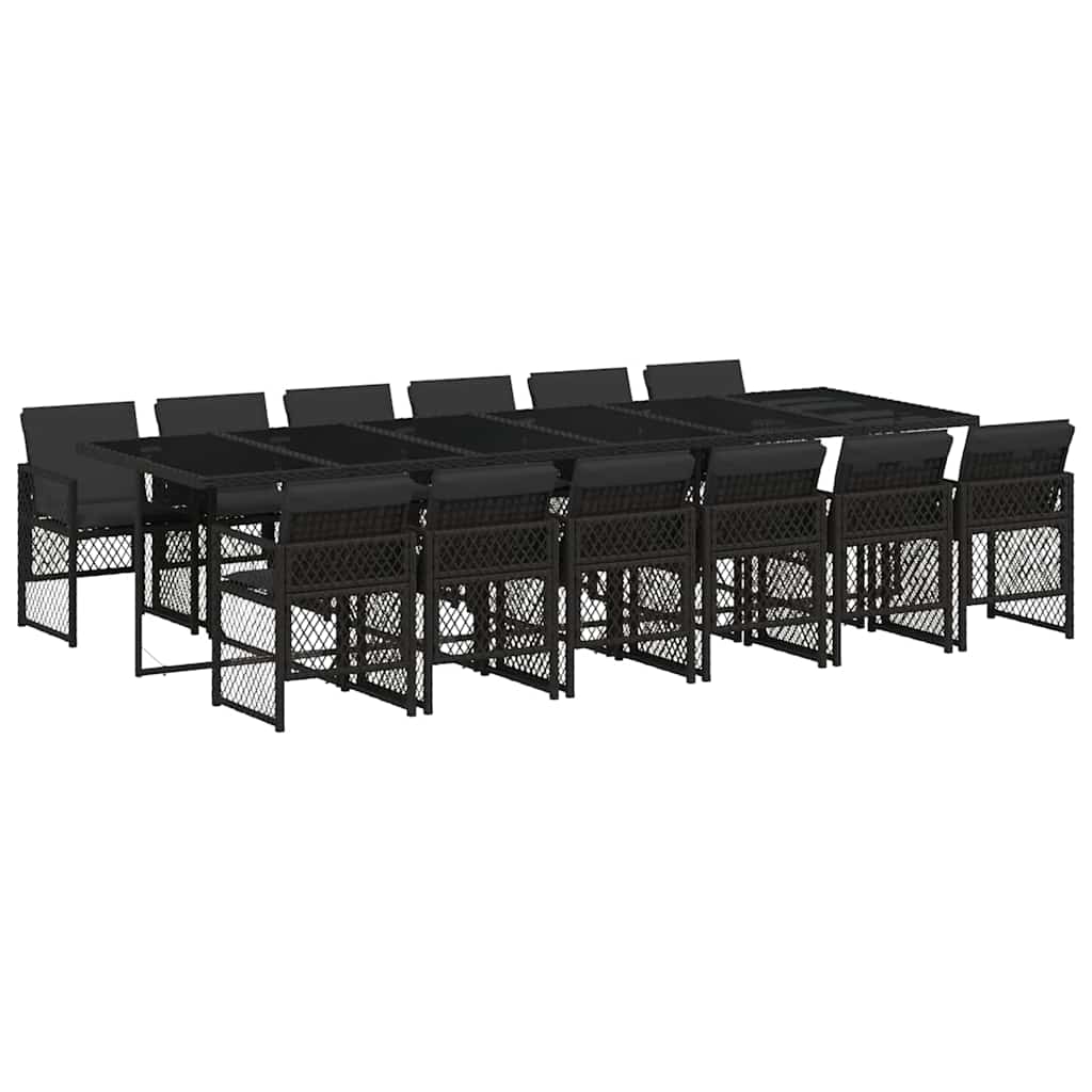 13 Piece Garden Dining Set with Cushions Black Poly Rattan
