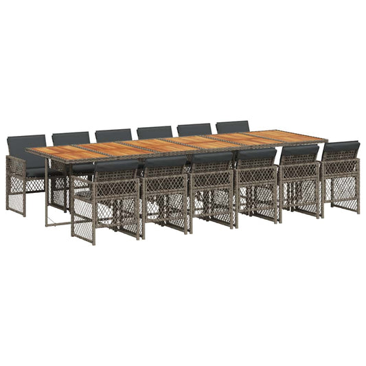 13 Piece Garden Dining Set with Cushions Grey Poly Rattan