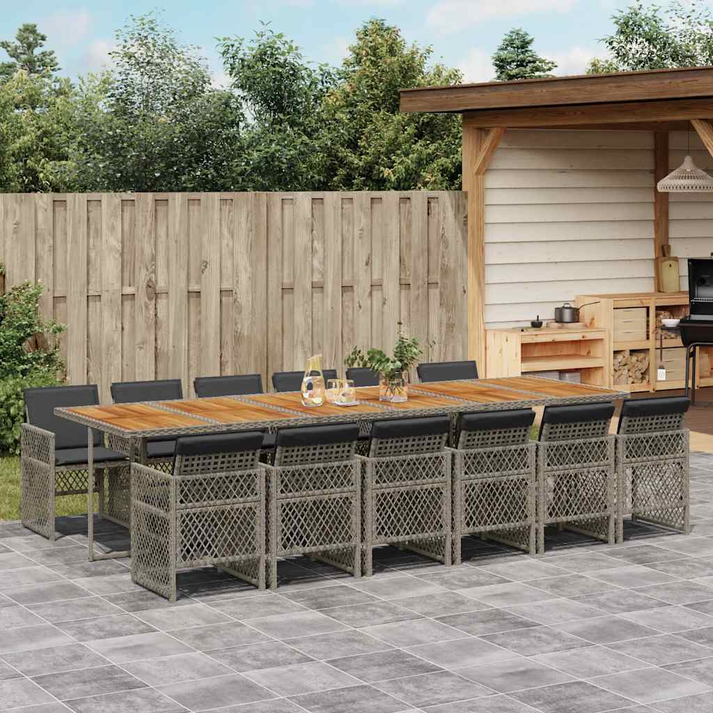 13 Piece Garden Dining Set with Cushions Grey Poly Rattan