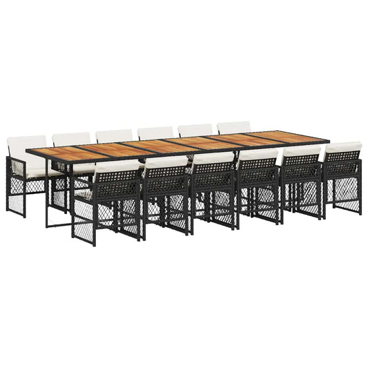 13 Piece Garden Dining Set with Cushions Black Poly Rattan