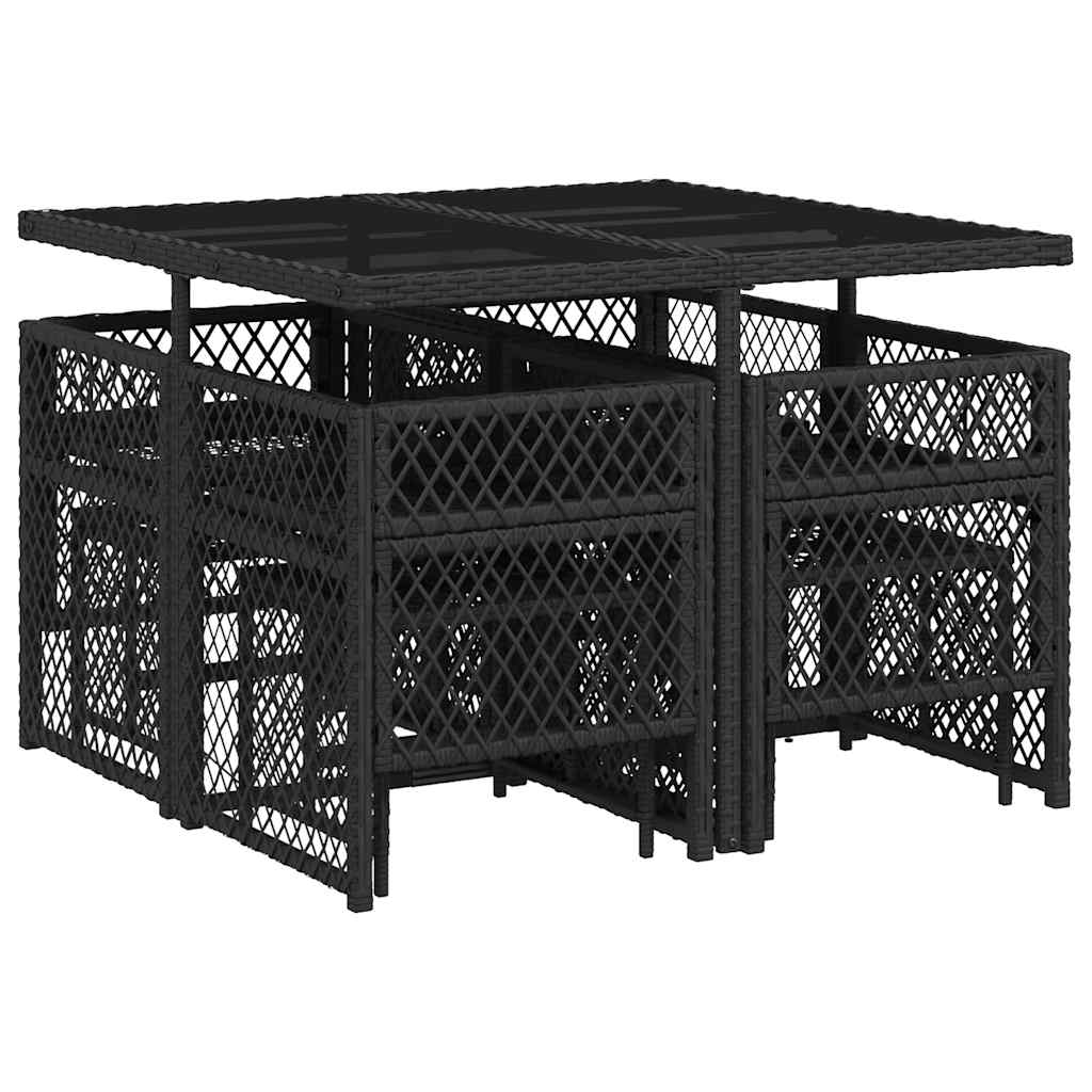 9 Piece Garden Dining Set with Cushions Black Poly Rattan
