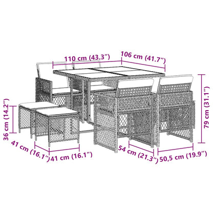 9 Piece Garden Dining Set with Cushions Grey Poly Rattan