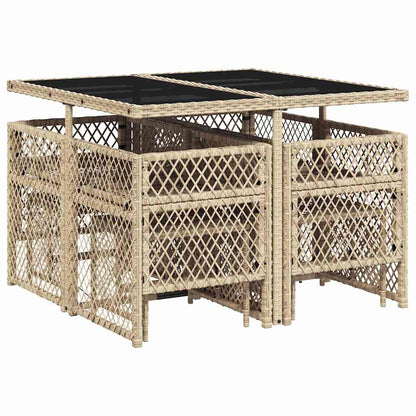 9 Piece Garden Dining Set with Cushions Beige Poly Rattan