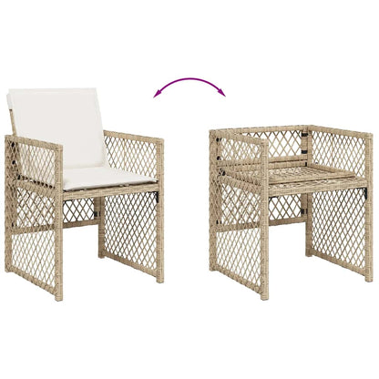 9 Piece Garden Dining Set with Cushions Beige Poly Rattan