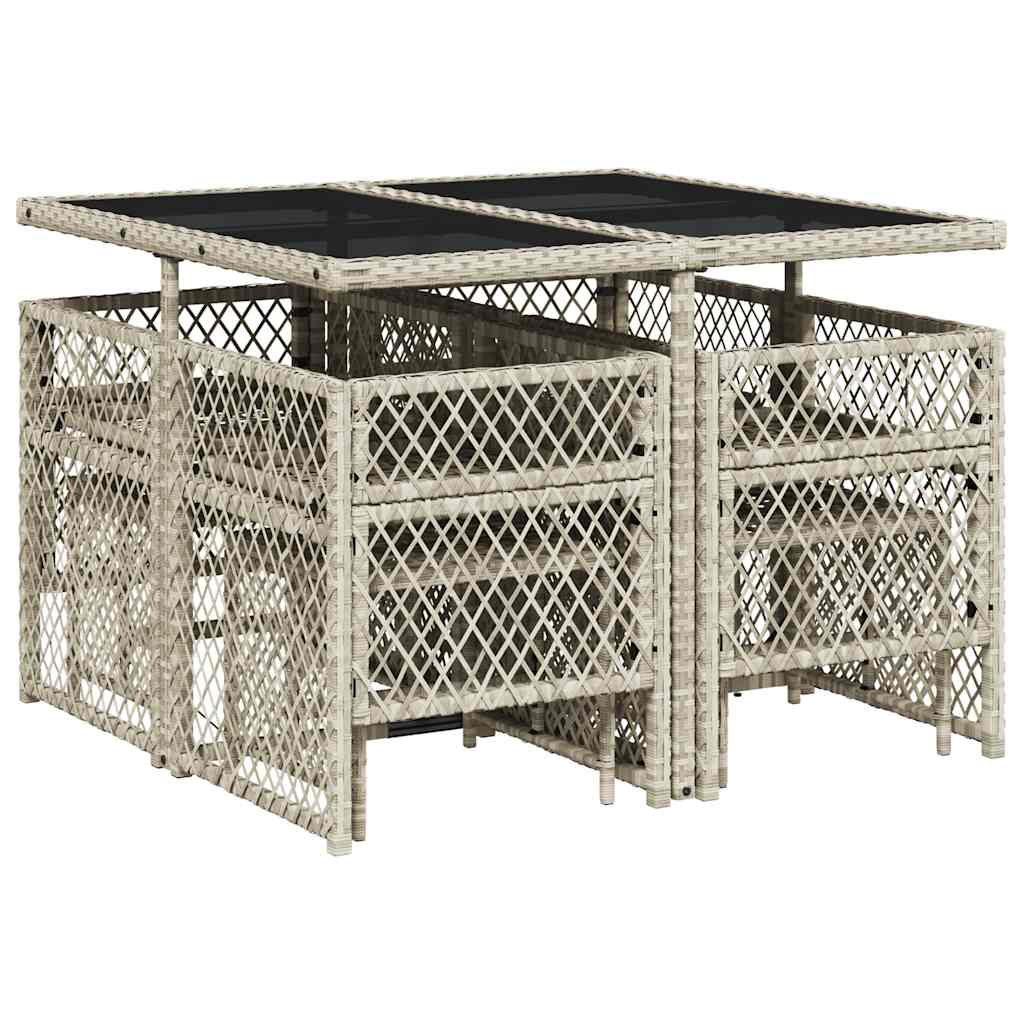 9 Piece Garden Dining Set with Cushions Light Grey Poly Rattan