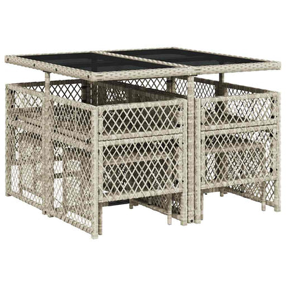 9 Piece Garden Dining Set with Cushions Light Grey Poly Rattan