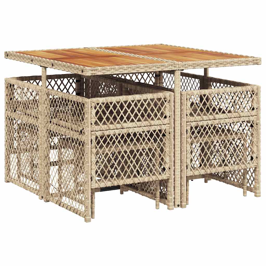 9 Piece Garden Dining Set with Cushions Beige Poly Rattan