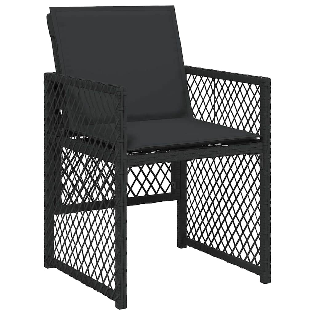 11 Piece Garden Dining Set with Cushions Black Poly Rattan