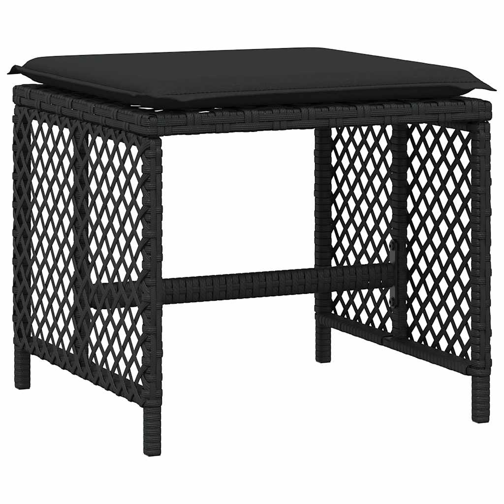 11 Piece Garden Dining Set with Cushions Black Poly Rattan