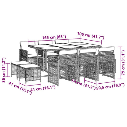 11 Piece Garden Dining Set with Cushions Black Poly Rattan