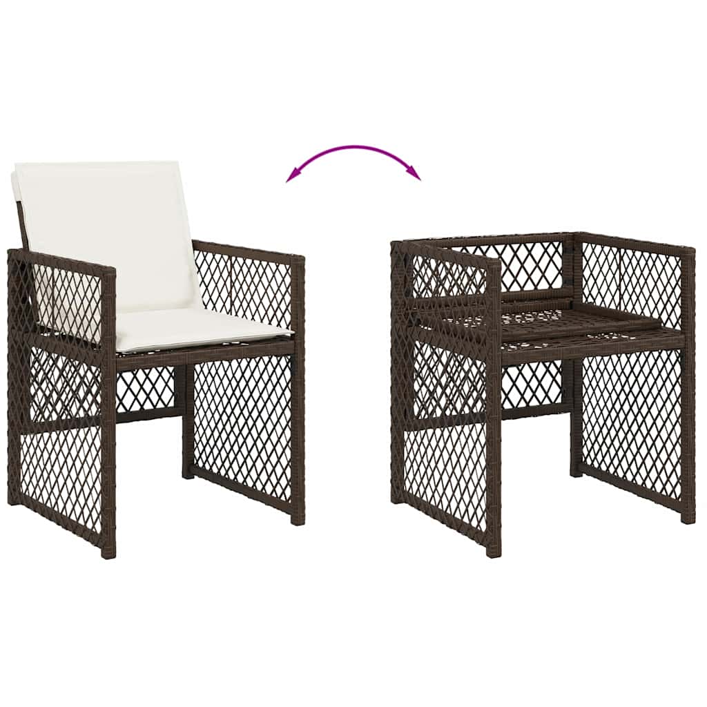 11 Piece Garden Dining Set with Cushions Brown Poly Rattan