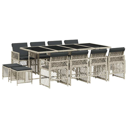 13 Piece Garden Dining Set with Cushions Light Grey Poly Rattan