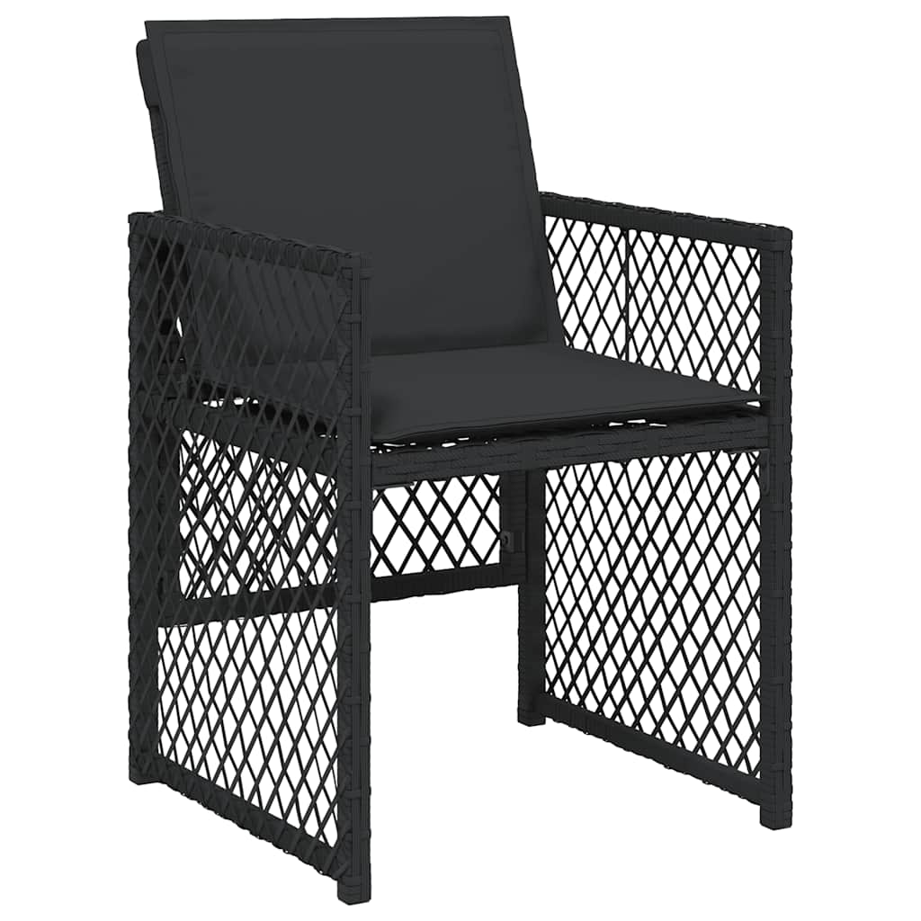 15 Piece Garden Dining Set with Cushions Black Poly Rattan
