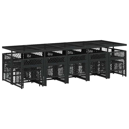 15 Piece Garden Dining Set with Cushions Black Poly Rattan