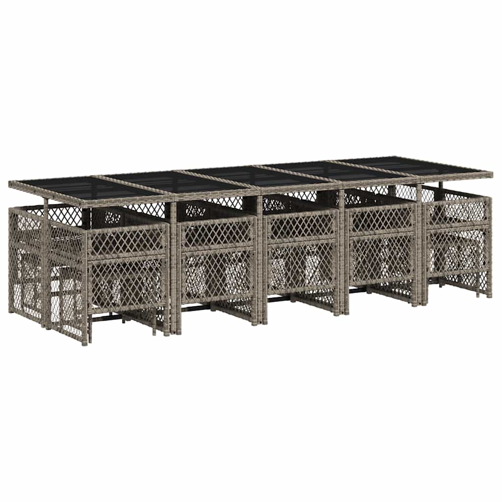 15 Piece Garden Dining Set with Cushions Grey Poly Rattan