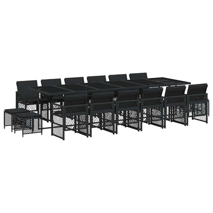 17 Piece Garden Dining Set with Cushions Black Poly Rattan