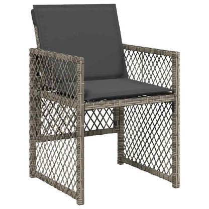 17 Piece Garden Dining Set with Cushions Grey Poly Rattan