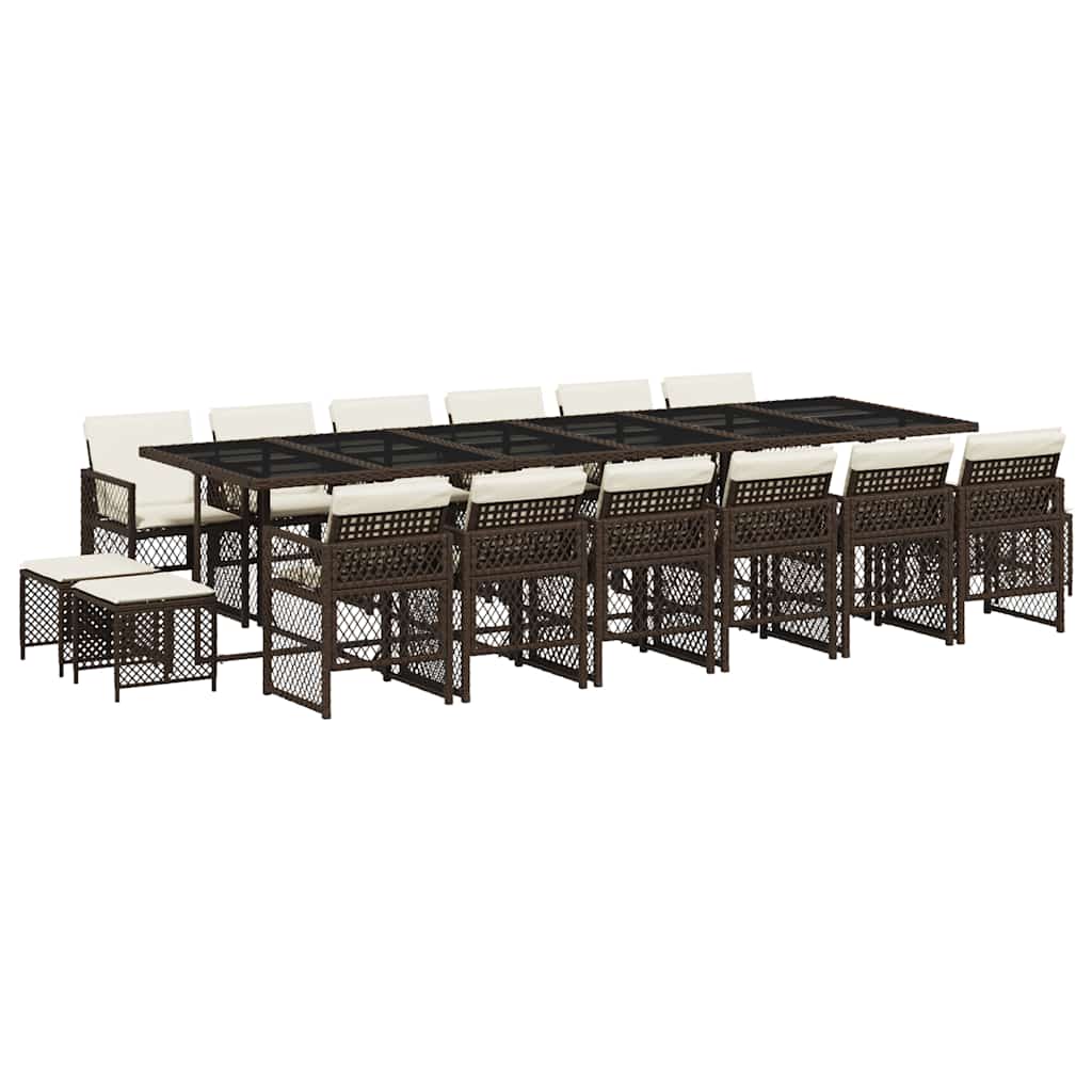 17 Piece Garden Dining Set with Cushions Brown Poly Rattan
