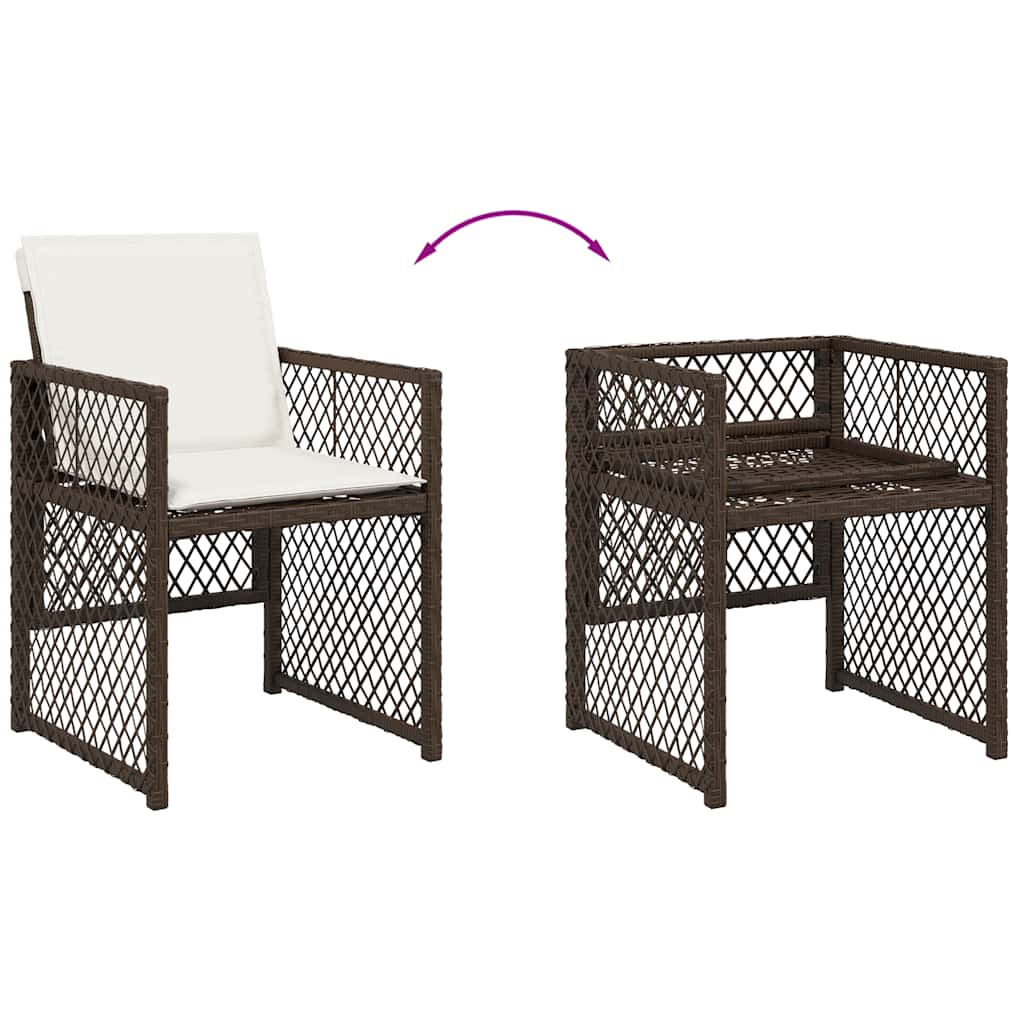 9 Piece Garden Dining Set with Cushions Brown Poly Rattan