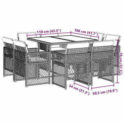 9 Piece Garden Dining Set with Cushions Mix Beige Poly Rattan