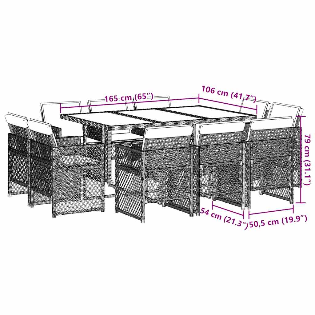 11 Piece Garden Dining Set with Cushions Grey Poly Rattan