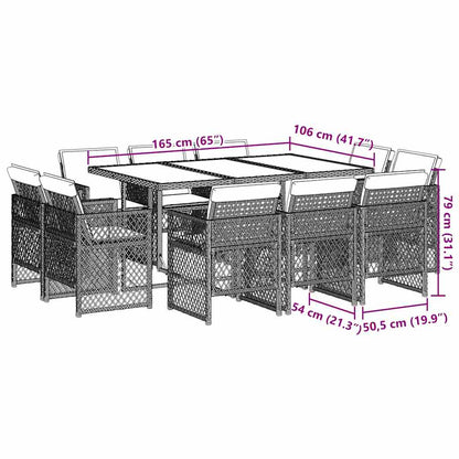 11 Piece Garden Dining Set with Cushions Brown Poly Rattan