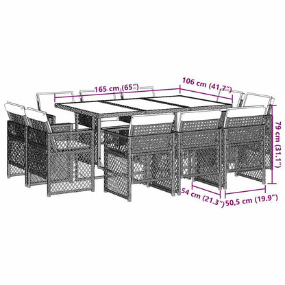 11 Piece Garden Dining Set with Cushions Light Grey Poly Rattan