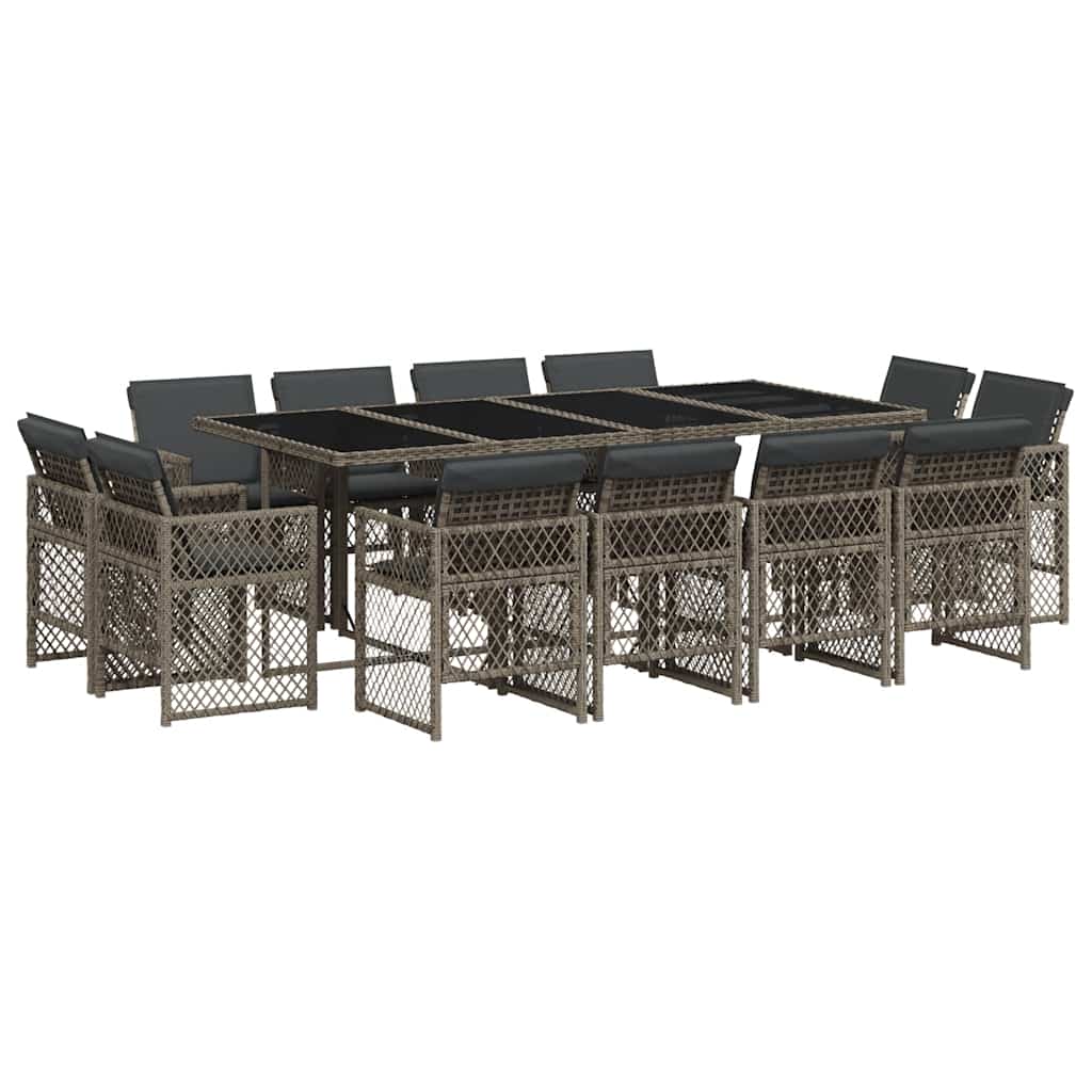 13 Piece Garden Dining Set with Cushions Grey Poly Rattan