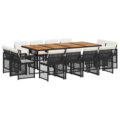 13 Piece Garden Dining Set with Cushions Black Poly Rattan