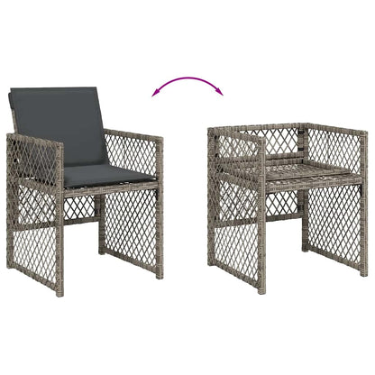 17 Piece Garden Dining Set with Cushions Grey Poly Rattan